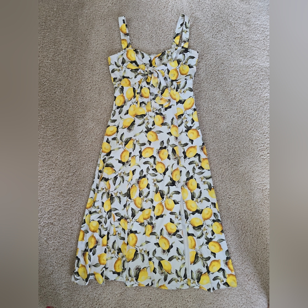 New White House Black Market Womens Midi Lemon Dress Size 00 Sleeveless - Picture 2 of 11